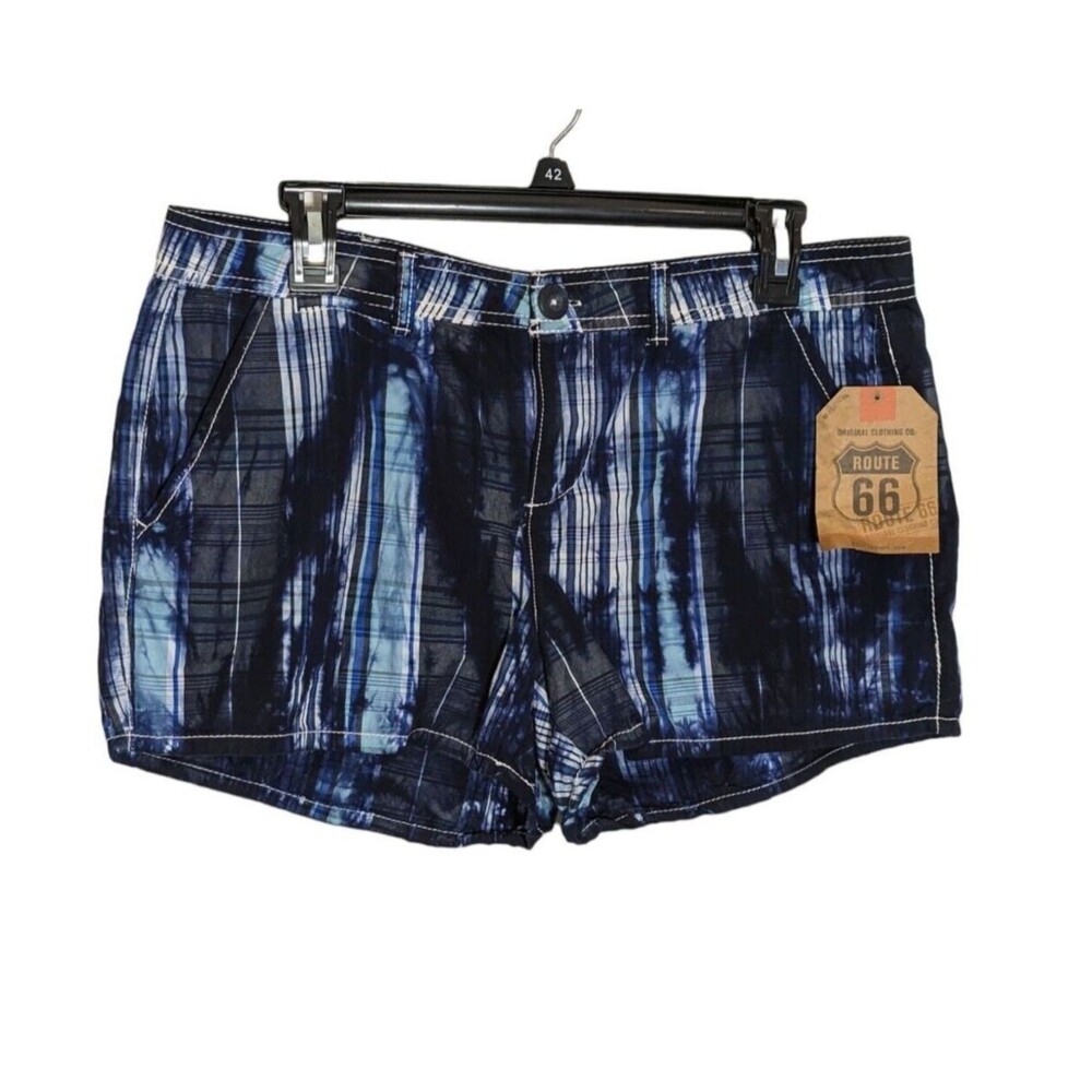 Y2K Women's Size 10 100% Cotton Mid Rise Short Tie Dye Plaid Blue White NWT